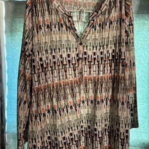 Chic Abstract Print Blouse - Black, Orange, Cream